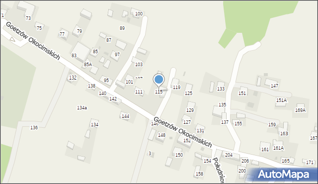 Okocim, Goetzów Okocimskich, 115, mapa Okocim