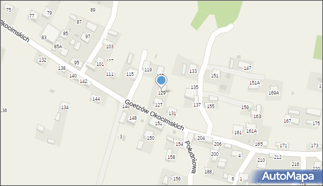 Okocim, Goetzów Okocimskich, 129, mapa Okocim