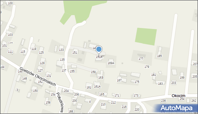 Okocim, Goetzów Okocimskich, 151A, mapa Okocim