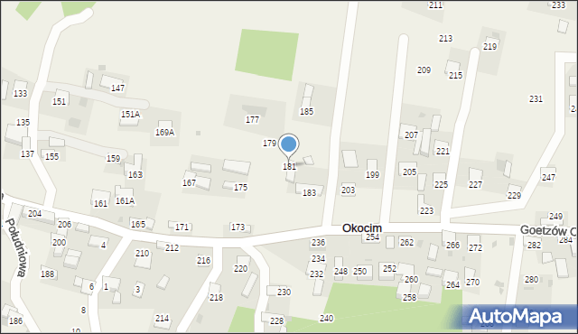 Okocim, Goetzów Okocimskich, 181, mapa Okocim