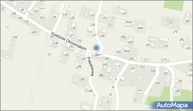 Okocim, Goetzów Okocimskich, 204, mapa Okocim