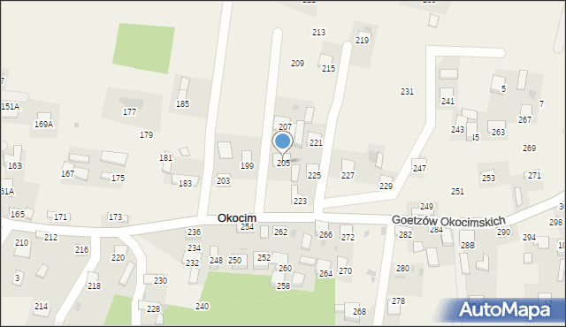 Okocim, Goetzów Okocimskich, 205, mapa Okocim