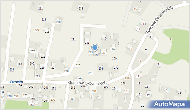 Okocim, Goetzów Okocimskich, 245, mapa Okocim