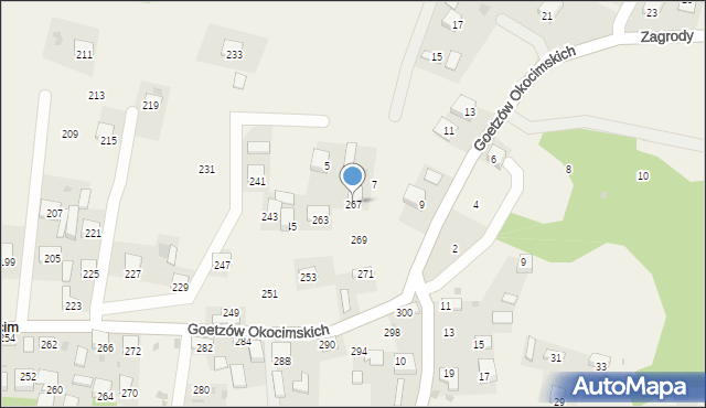 Okocim, Goetzów Okocimskich, 267, mapa Okocim
