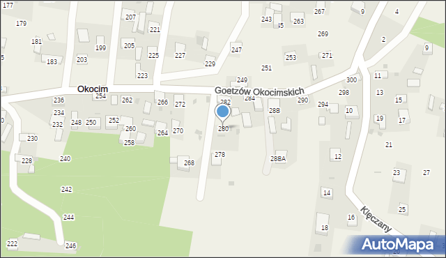 Okocim, Goetzów Okocimskich, 280, mapa Okocim