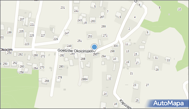 Okocim, Goetzów Okocimskich, 290, mapa Okocim