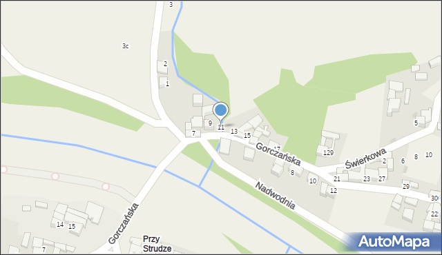 Ostrowsko, Gorczańska, 11, mapa Ostrowsko
