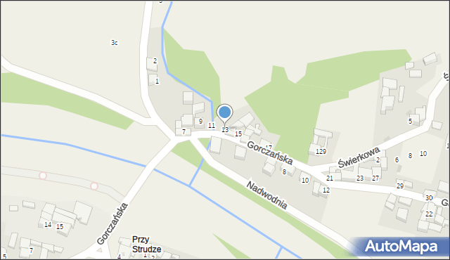 Ostrowsko, Gorczańska, 13, mapa Ostrowsko