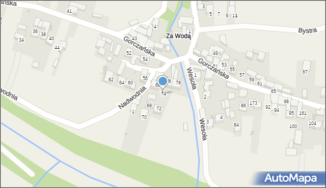 Ostrowsko, Gorczańska, 74, mapa Ostrowsko