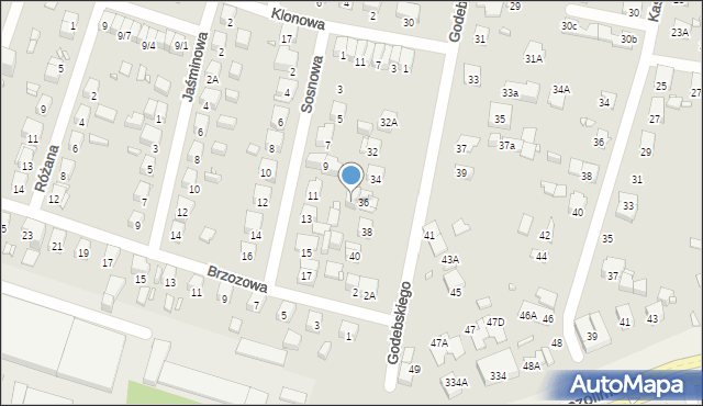 Piastów, Godebskiego Cypriana, 36A, mapa Piastów
