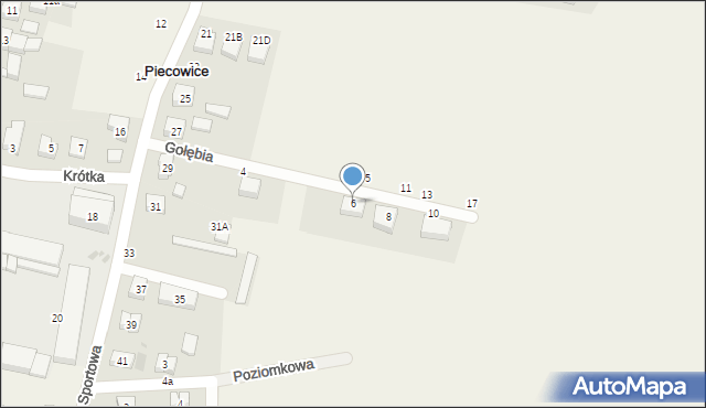 Piecowice, Gołębia, 6, mapa Piecowice