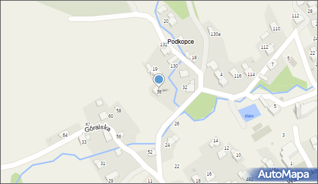 Ponikiew, Góralska, 38, mapa Ponikiew