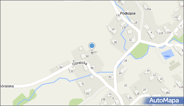 Ponikiew, Góralska, 58, mapa Ponikiew