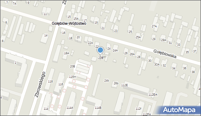 Radom, Gołębiowska, 22B, mapa Radomia