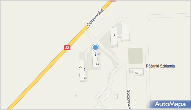 Różanki, Gorzowska, 4, mapa Różanki