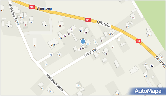 Sieniczno, Górzysta, 12, mapa Sieniczno