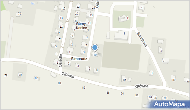 Simoradz, Górna, 10, mapa Simoradz