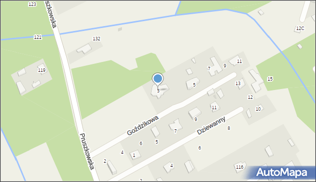 Strzeniówka, Goździkowa, 3, mapa Strzeniówka