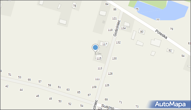 Suszno, Gościniec, 115A, mapa Suszno