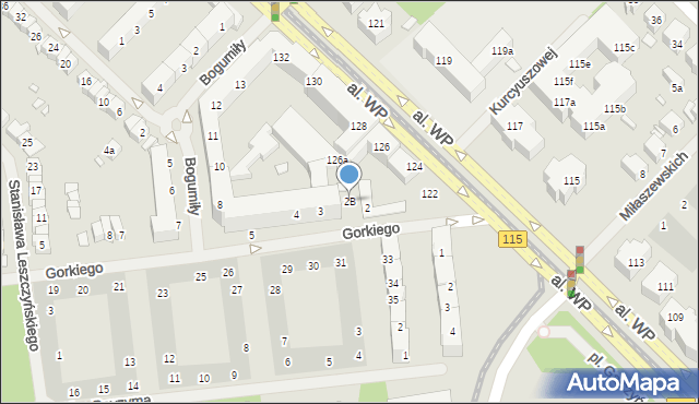 Szczecin, Gorkiego Maksyma, 2B, mapa Szczecina