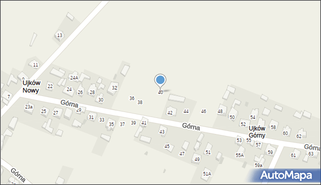 Ujków Nowy, Górna, 40, mapa Ujków Nowy