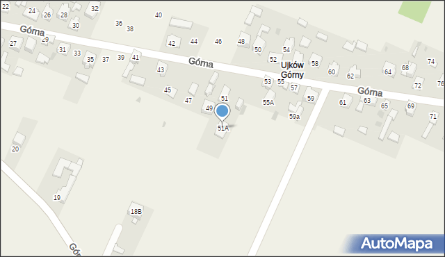 Ujków Nowy, Górna, 51A, mapa Ujków Nowy