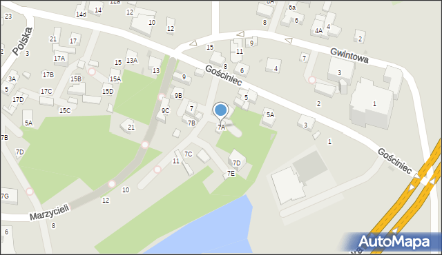 Warszawa, Gościniec, 7A, mapa Warszawy