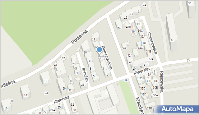 Warszawa, Gombrowicza Witolda, 11, mapa Warszawy