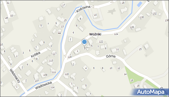 Woźniki, Górna, 3, mapa Woźniki