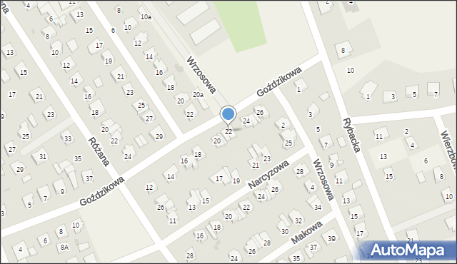 Występ, Goździkowa, 22, mapa Występ