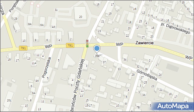 Zawiercie, Górnośląska, 39a, mapa Zawiercie