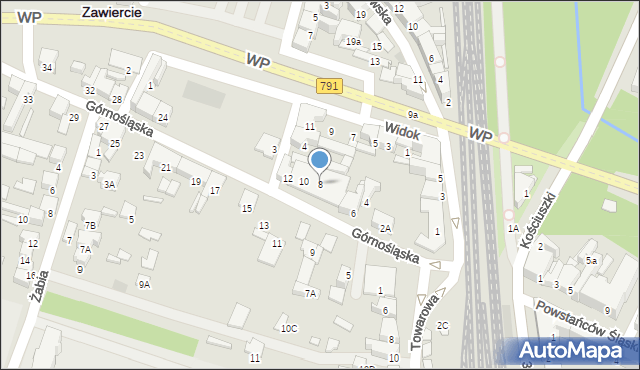 Zawiercie, Górnośląska, 8, mapa Zawiercie