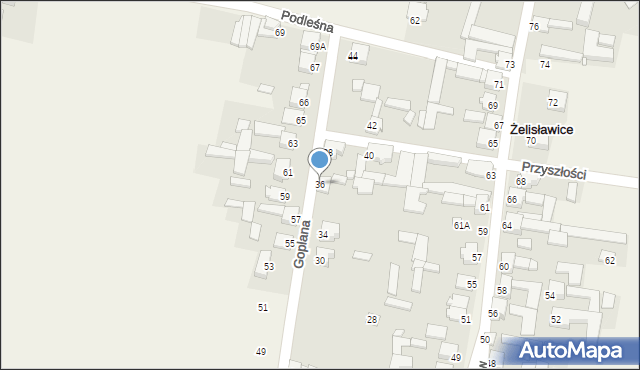 Żelisławice, Goplana, 36, mapa Żelisławice