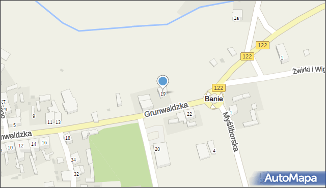 Banie, Grunwaldzka, 19, mapa Banie