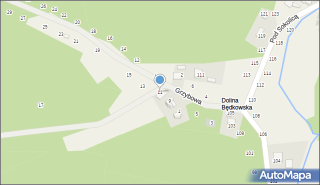 Będkowice, Grzybowa, 11, mapa Będkowice