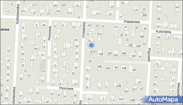Białystok, Gródecka, 27, mapa Białegostoku