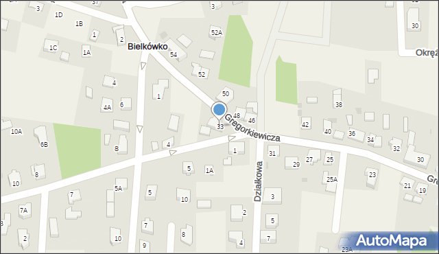 Bielkówko, Gregorkiewicza Brunona, 33, mapa Bielkówko