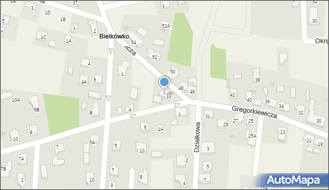 Bielkówko, Gregorkiewicza Brunona, 33A, mapa Bielkówko