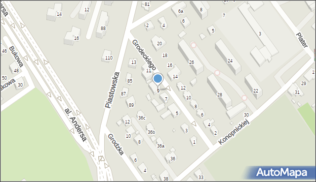 Bielsko-Biała, Grodeckiego Wacława, 9, mapa Bielsko-Białej