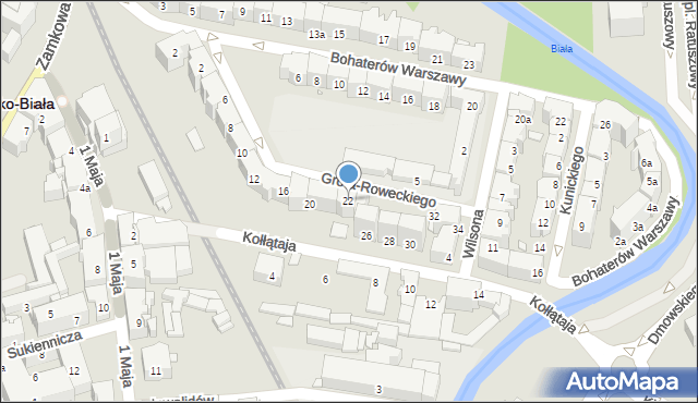 Bielsko-Biała, Grota-Roweckiego Stefana, gen., 22, mapa Bielsko-Białej