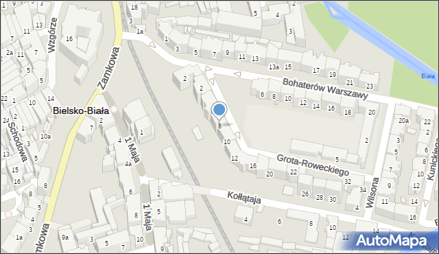Bielsko-Biała, Grota-Roweckiego Stefana, gen., 8, mapa Bielsko-Białej