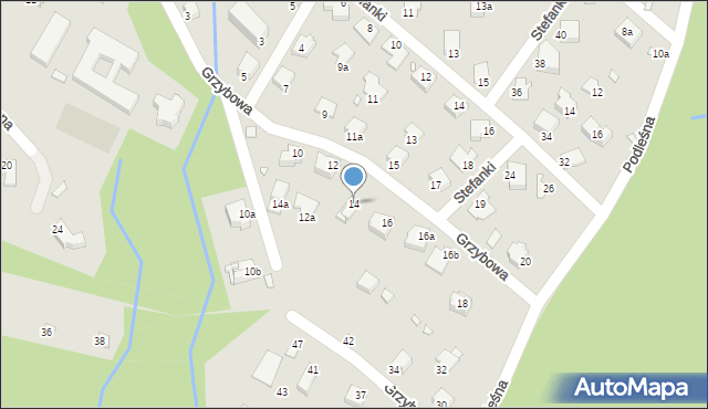 Bielsko-Biała, Grzybowa, 14, mapa Bielsko-Białej