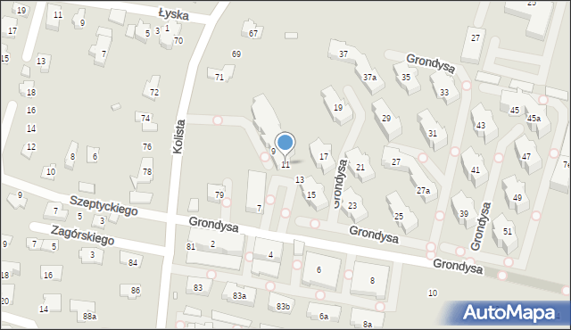 Bielsko-Biała, Grondysa Janisława, 11, mapa Bielsko-Białej