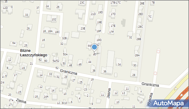 Blizne Łaszczyńskiego, Graniczna, 40, mapa Blizne Łaszczyńskiego