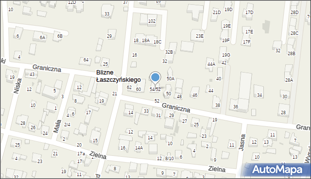 Blizne Łaszczyńskiego, Graniczna, 54/52, mapa Blizne Łaszczyńskiego