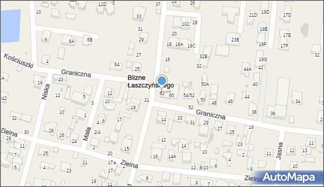 Blizne Łaszczyńskiego, Graniczna, 62, mapa Blizne Łaszczyńskiego