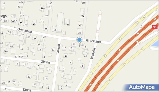 Blizne Łaszczyńskiego, Graniczna, 9, mapa Blizne Łaszczyńskiego