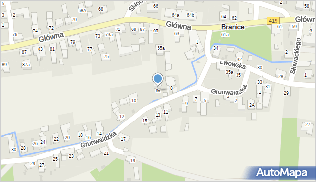 Branice, Grunwaldzka, 8a, mapa Branice
