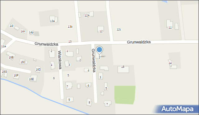 Budy Wolskie, Grunwaldzka, 1, mapa Budy Wolskie