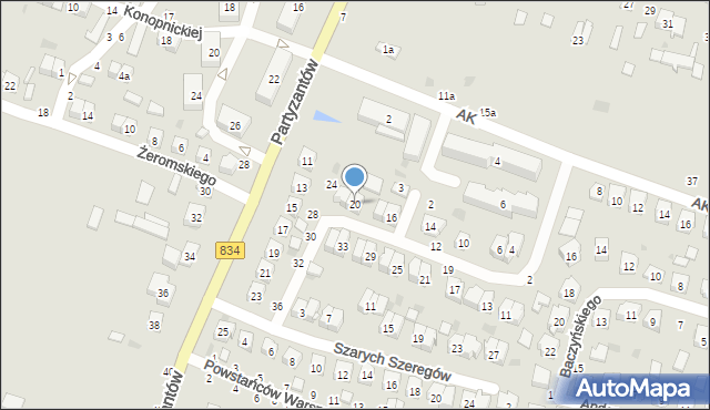 Bychawa, Grota-Roweckiego Stefana, gen., 20, mapa Bychawa
